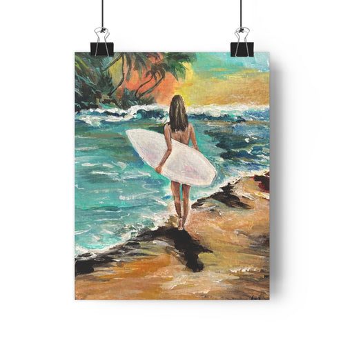 "Surfer Girl" Giclée Art Print by Janel Novak – Tropical Beach Wall Decor